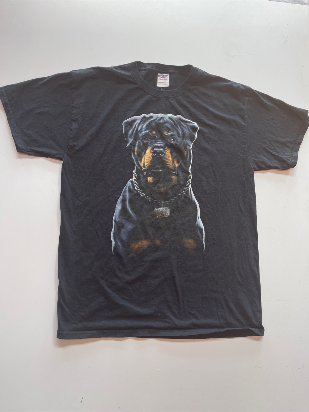 Mens Graphic Rottweiler T-Shirt 
Fear is for the  Others 
Size Large